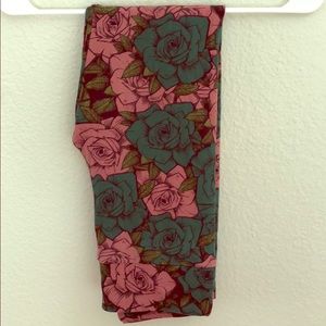 OS Pink and Teal LuLaRoe Rose Leggings